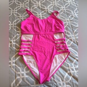SHEIN Hot Pink Strappy One-Piece Swimsuit